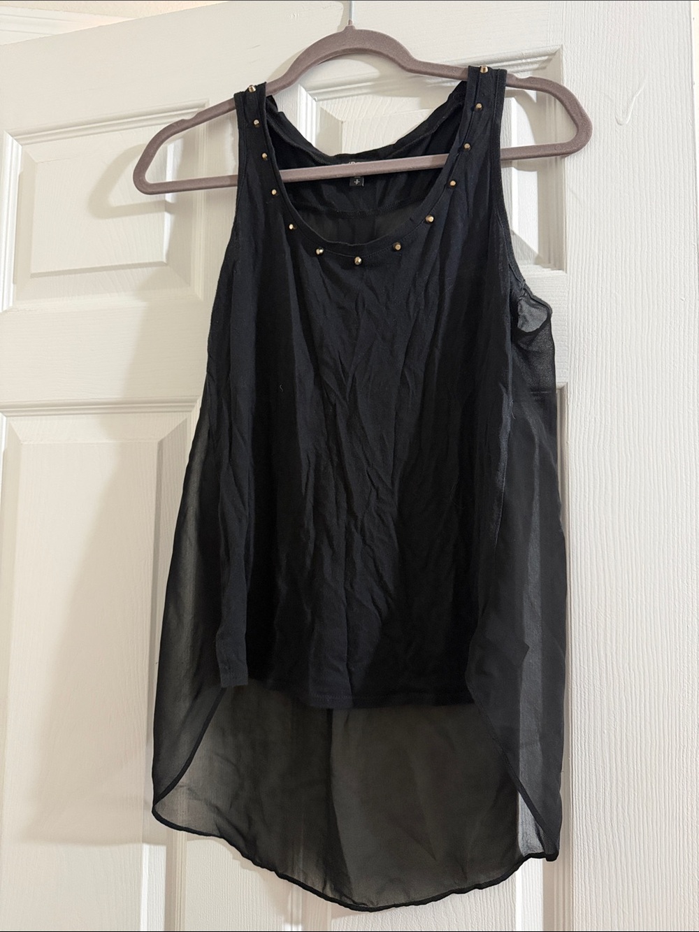 Black High-Low Chiffon Sheer Back Top